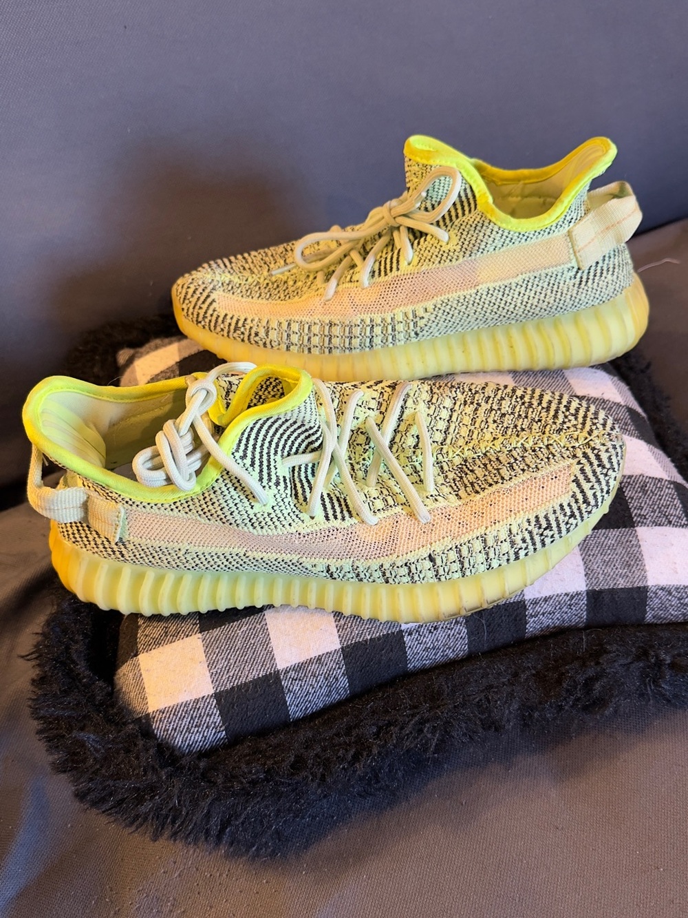 adidas Men's Neon Yellow Knit Lace-Up Athletic Sneakers